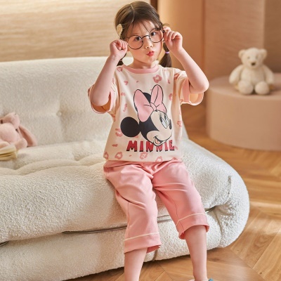 Pyjama 2 pièces pour enfants en coton rose motif Mickey Mouse