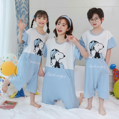 Pyjama une pièce en coton imprimé de dessin animé bleu pour enfants