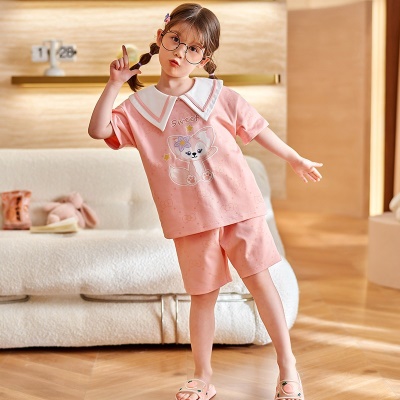 Pyjama pour enfants deux pièces rose cartoon mignon loose