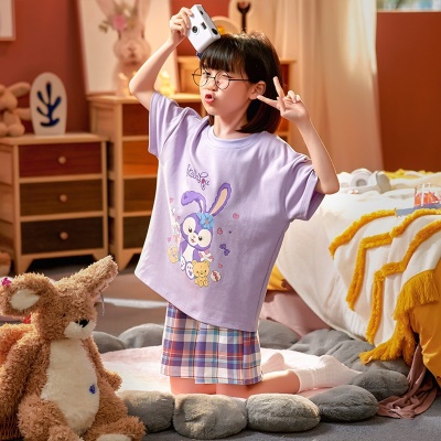 Pyjama pour enfants deux pièces violet mignon dessin animé manches courtes short