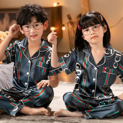 Pyjama 2 pièces pour enfants pantalon manches courtes Impression de bande dessinée en soie glacée