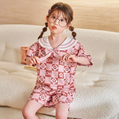 Pyjama 2 pièces pour enfants en coton à carreaux rose