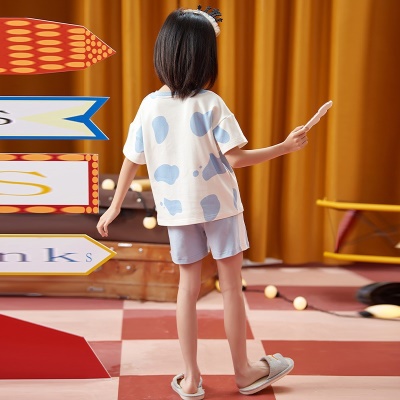 Pyjama 2 pièces pour enfants motif vache bleu + coton blanc