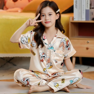 Pyjama pour enfants 2 pièces imprimé dessin animé pantalon manches courtes Ice Silk