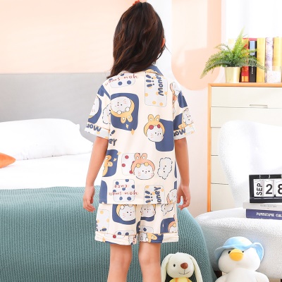 Pyjama pour enfants 2 pièces dessin animé motif cardigan manches courtes lait soie coton
