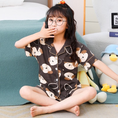 Pyjama pour enfants deux pièces cardigan à motif de dessin animé brun