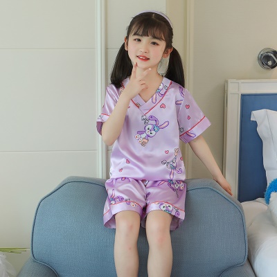 pyjama deux pièces Ice Silk violet dessin animé modèle