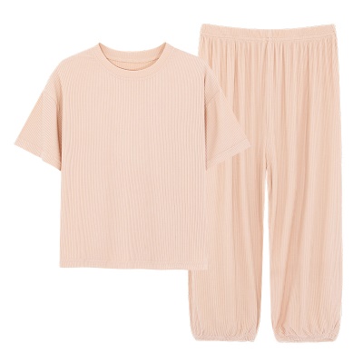 Pyjama pour enfants deux pièces en tissu modal à motif vertical couleur unie
