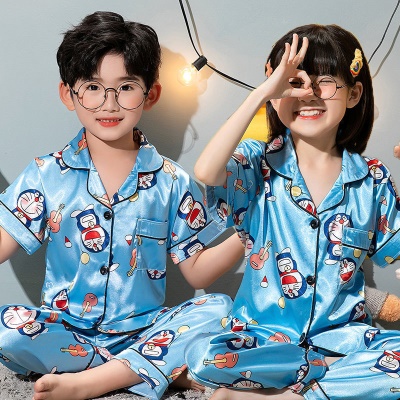 Pyjama 2 pièces pour enfants pantalon manches courtes Impression de bande dessinée en soie glacée