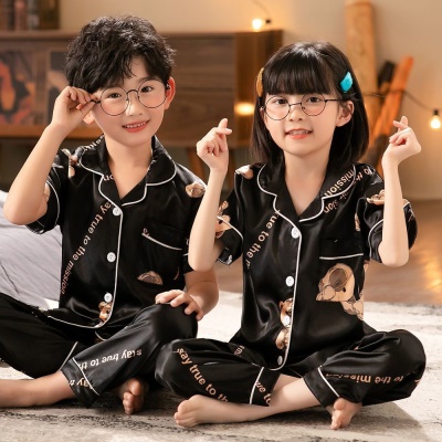 Pyjama 2 pièces pour enfants pantalon manches courtes Impression de bande dessinée en soie glacée