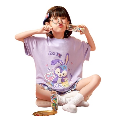 Pyjama pour enfants deux pièces violet mignon dessin animé manches courtes short