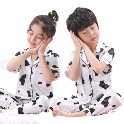 Pyjama pour enfants deux pièces Ice Silk vaches imprimé revers