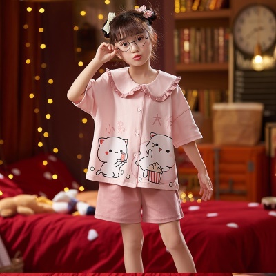 Pyjama pour enfants ensemble 2 pièces rose bande dessinée anime boutons