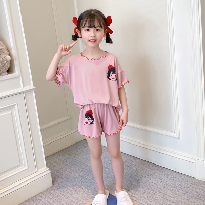Pyjama 2 pièces modal manches courtes short bord ondulé pour les filles