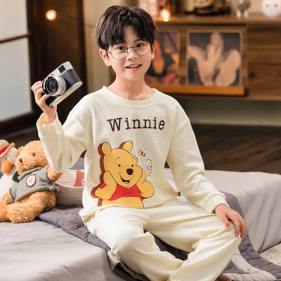 Pyjama pour enfants 2 pièces bande dessinée anime manches longues pieds gaufrage tissu