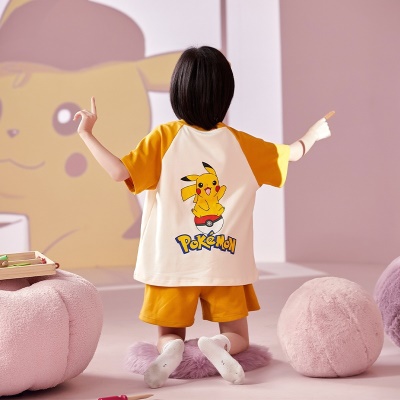 Pyjama 2 pièces pour enfants en coton à motif Pikachu jaune
