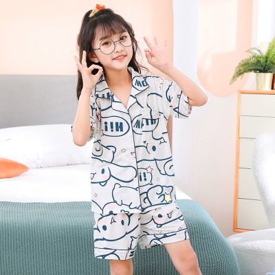 Pyjama pour enfants deux pièces mignon dessin animé motif blanc cardigan à manches courtes
