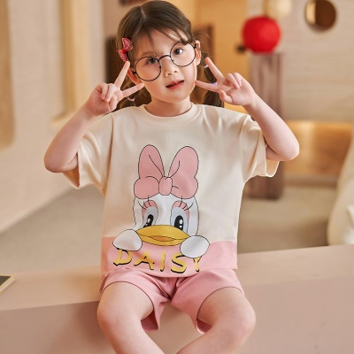 Pyjama 2 pièces pour enfants modèle canard rose en coton