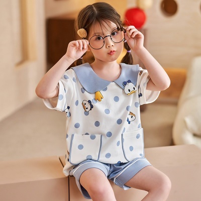 Pyjama 2 pièces pour enfants en coton bleu à pois