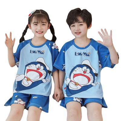 Pyjama deux-pièces Doraemon bleu coton pour enfants