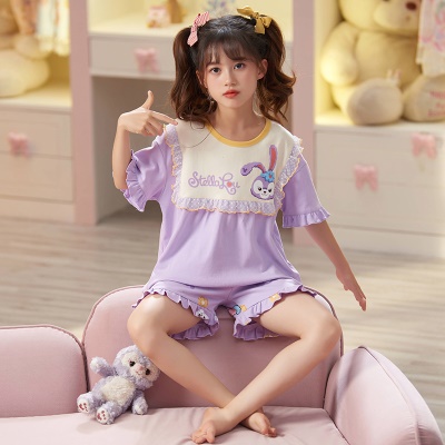 Pyjama pour enfants deux pièces manches courtes en coton cartoon motif revers