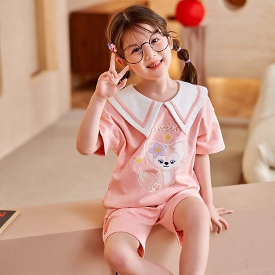 Pyjama pour enfants deux pièces rose cartoon mignon loose