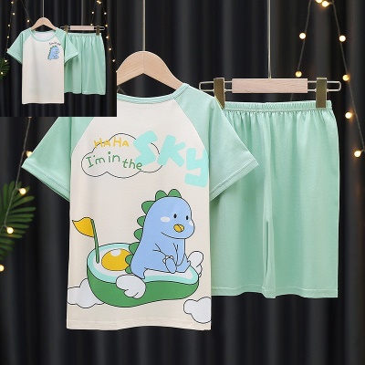 Pyjama pour enfants ensemble 2 pièces lait soie dessin animé imprimé lâche et respirant