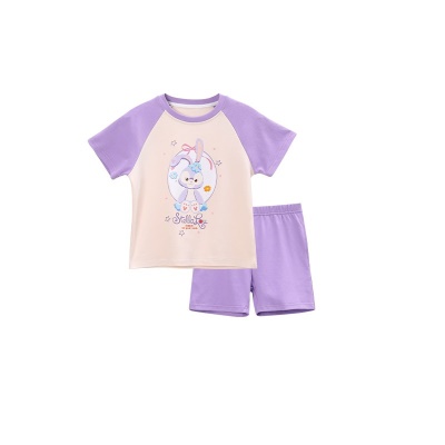 Pyjama pour enfants deux pièces violet mignon cartoon coton manches courtes
