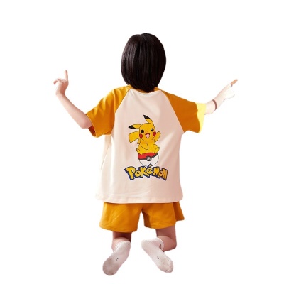 Pyjama 2 pièces pour enfants en coton à motif Pikachu jaune
