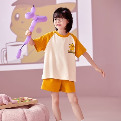Pyjama 2 pièces pour enfants en coton à motif Pikachu jaune