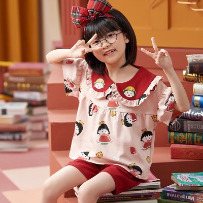 pyjama deux pièces manches courtes revers dessin animé anime rouge