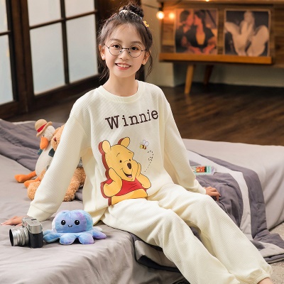 Pyjama pour enfants 2 pièces bande dessinée anime manches longues pieds gaufrage tissu