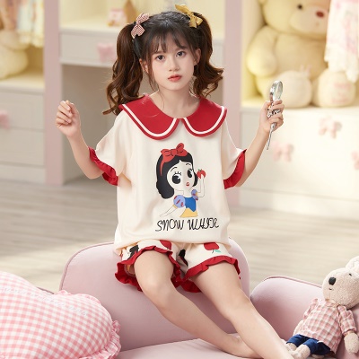 Pyjama pour enfants deux pièces manches courtes en coton cartoon motif revers