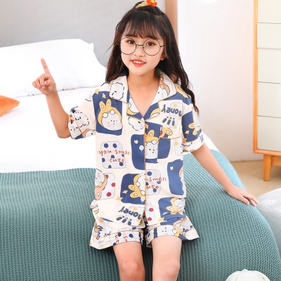 Pyjama pour enfants 2 pièces dessin animé motif cardigan manches courtes lait soie coton