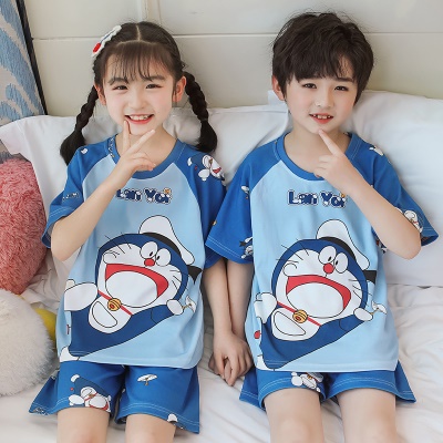 Pyjama deux-pièces Doraemon bleu coton pour enfants