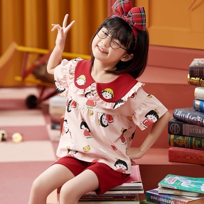 pyjama deux pièces manches courtes revers dessin animé anime rouge