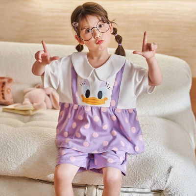 Pyjama pour enfants ensemble de deux pièces lâche bretelles décorées avec des motifs de canard