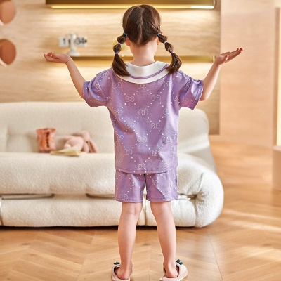 Pyjama 2 pièces pour enfants motif de bande dessinée violet en coton