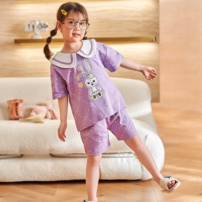 Pyjama 2 pièces pour enfants motif de bande dessinée violet en coton