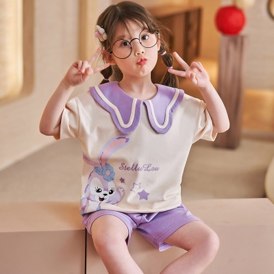 Pyjama pour enfants deux pièces en coton manches courtes mignon bande dessinée revers