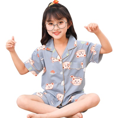 Pyjama deux pièces pour enfants cardigan à manches courtes avec motif de dessin animé bleu clair