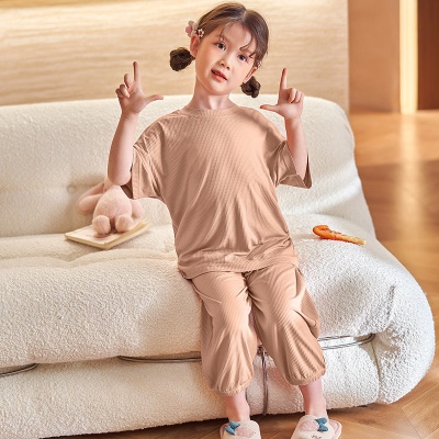 Pyjama 2 pièces pour enfants Tissu modal Ligne verticale Marron