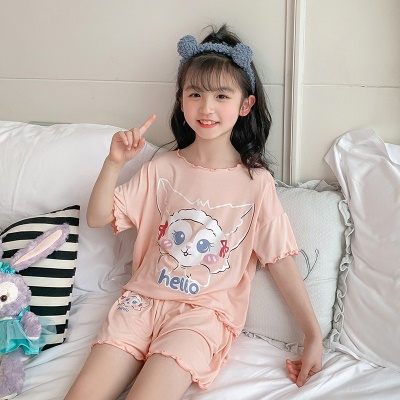 Pyjama pour enfants ensemble 2 pièces tissu modal avec bord ondulé mignon dessin animé