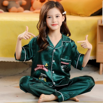 Pyjama pour enfants 2 pièces imprimé dessin animé pantalon manches courtes Ice Silk