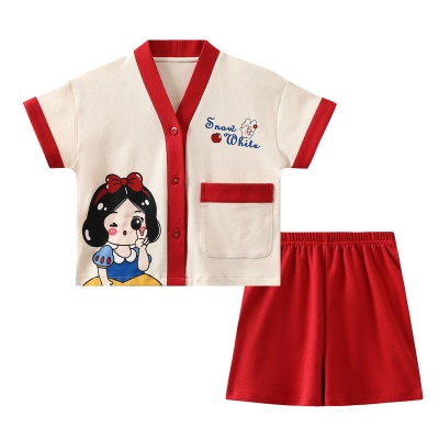 Pyjama pour enfants ensemble 2 pièces dessin animé motif bouton cardigan en coton