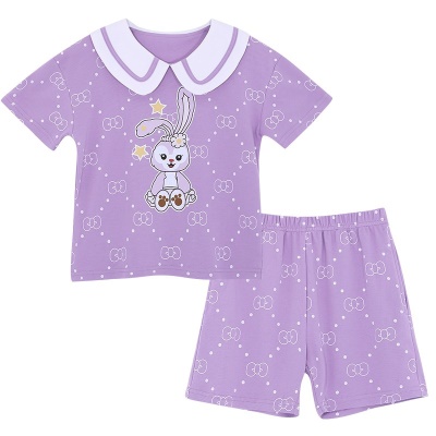 Pyjama 2 pièces pour enfants motif de bande dessinée violet en coton