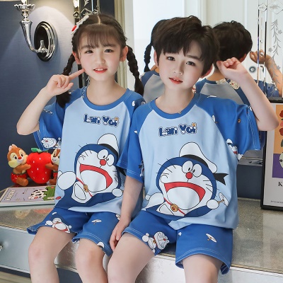 Pyjama deux-pièces Doraemon bleu coton pour enfants