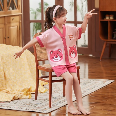 Pyjama pour enfants ensemble 2 pièces dessin animé motif bouton cardigan en coton
