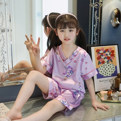 pyjama deux pièces Ice Silk violet dessin animé modèle