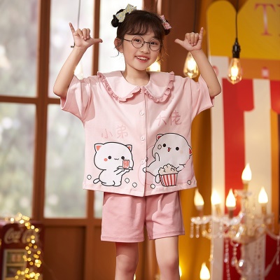 Pyjama pour enfants ensemble 2 pièces rose bande dessinée anime boutons